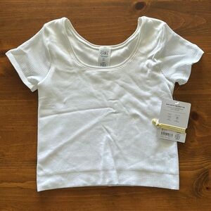 Athleta Girl White Crop Tee.  Brand New w/tags.  Size XL 14.